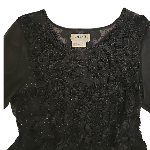 Valenti Franco Vintage Sheer Mesh Beaded Off The Shoulder Longsleeve Top - Picture 3 of 5